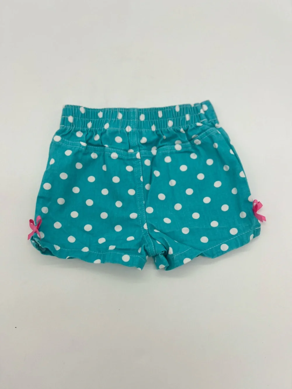 Kids Headquarters Baby Girls Denim Blue Polka Dot Shorts With Pink Bows 12M